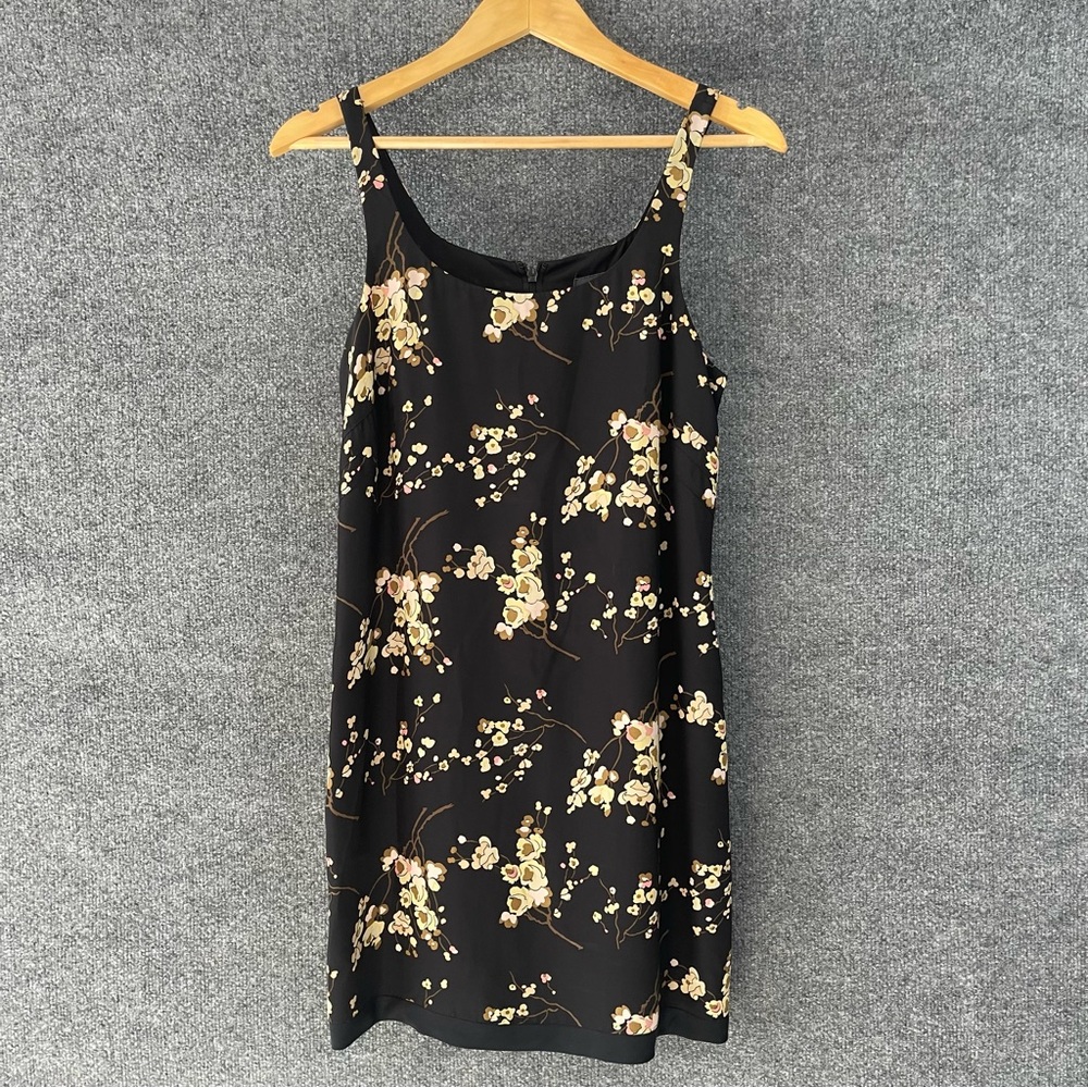 Banana Republic Women’s Silk Slip Dress Size 6 Dark Floral Black Sleeveless